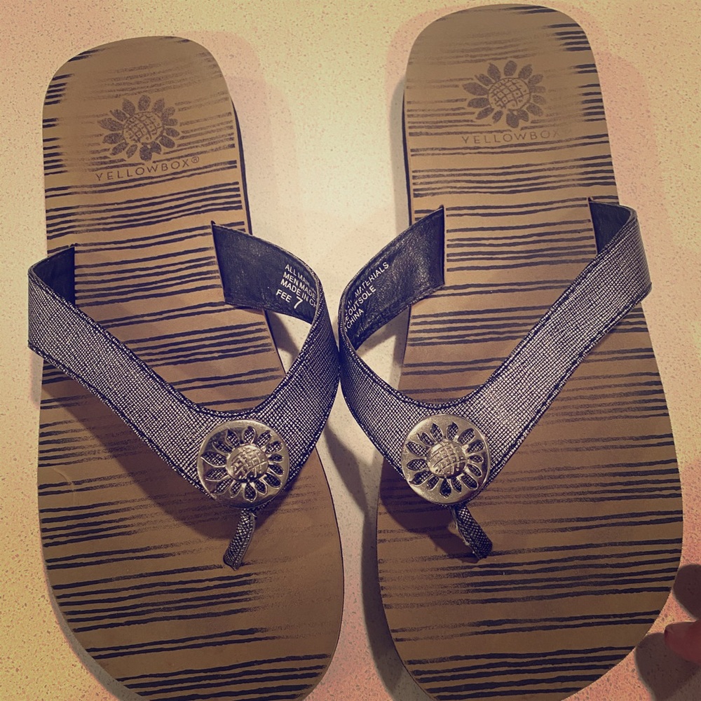 Pewter Yellow Box flip flops